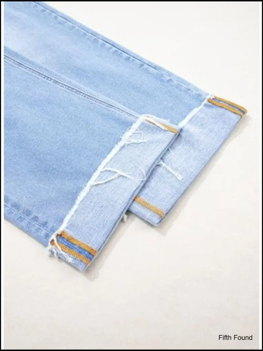 High Waisted Wide Leg Jeans Stretchy Distressed Straight Leg Folded Hem